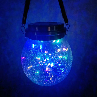 Crackle LED Solar Lights Patio Glass Hanging Lights Wishing Christmas Mason Jar Lights