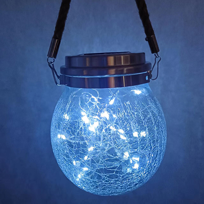 Crackle LED Solar Lights Patio Glass Hanging Lights Wishing Christmas Mason Jar Lights