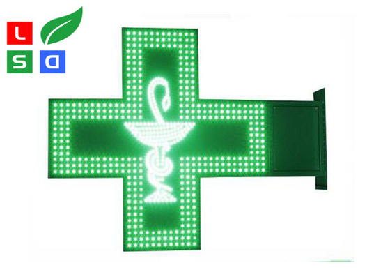 480x480mm LED Shop Display LED Cross Sign Led Pharmacy Green Cross With Bracket