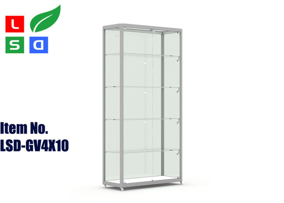 400x400x1800mm Glass Tower Display Case MR16 LED Spot Lighting Glass Showcase Tower