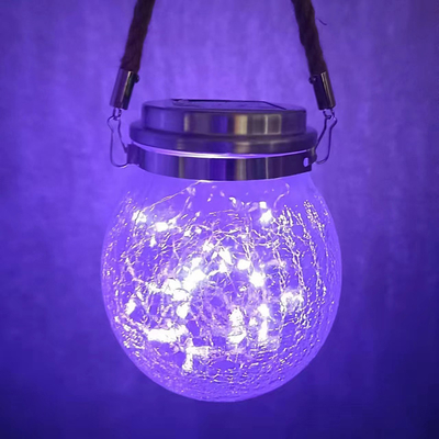 Crackle LED Solar Lights Patio Glass Hanging Lights Wishing Christmas Mason Jar Lights