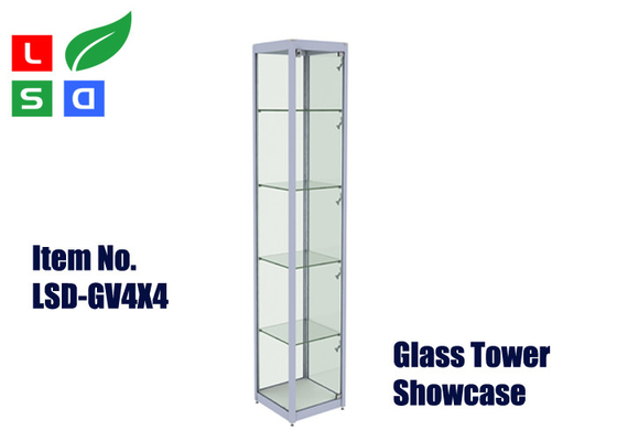 400x400x1800mm Glass Tower Display Case MR16 LED Spot Lighting Glass Showcase Tower